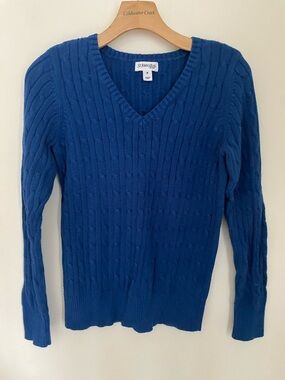 St. John's Bay Women's Royal Blue Cable-Knit V-Neck Sweater